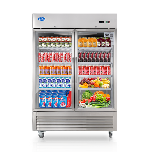 Commercial Glass 2 Door Display Refrigerator 49 Cu.Ft Beverage Cooler Merchandiser Upright with LED Light for Home Restaurant Grocery Stores