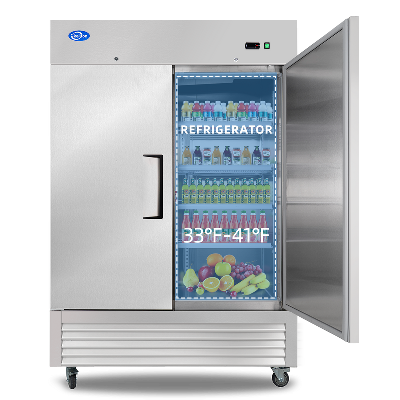 54" Commercial Refrigerator with 2 Solid Door, 49 Cu.ft Reach-in Stainless Steel Freezer, Fan Cooling Freezer for Restaurant, Bar, Home, Shop, and Business(Equip 8 Shelves)