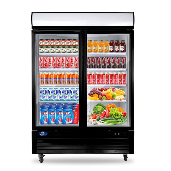 Commercial Glass 2 Door Display Refrigerator 49 Cu.Ft Beverage Cooler Merchandiser Upright with LED Light for Home Restaurant Grocery Stores