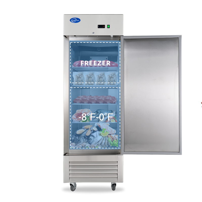 27" W Commercial Freezer, Reach-in 23 Cu.ft Stainless Steel Freezer with Single Solid Door, Upright Fan Cooling Freezer with 4 Adjustable Shelves, for Restaurant, Commercial Kitchen, Home