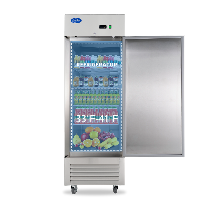 27" W Commercial Refrigerator 1 Solid Door, 23 Cu.ft Reach-in Stainless Steel Refrigerator, Upright Fan Cooling for Restaurant, Bar, Home, Shop (Equip 4 Shelves) Warehouse Shipments