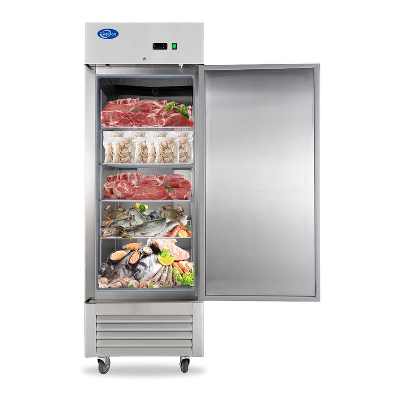 27" W Commercial Freezer, Reach-in 23 Cu.ft Stainless Steel Freezer with Single Solid Door, Upright Fan Cooling Freezer with 4 Adjustable Shelves, for Restaurant, Commercial Kitchen, Home