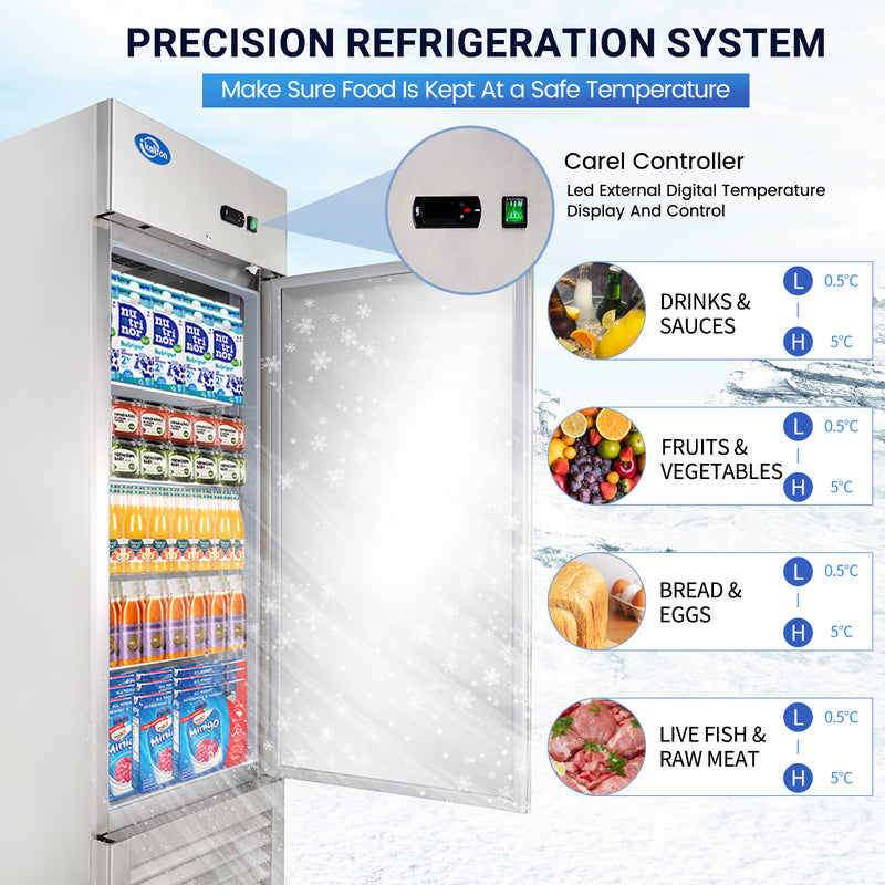 27" W Commercial Refrigerator 1 Solid Door, 23 Cu.ft Reach-in Stainless Steel Refrigerator, Upright Fan Cooling for Restaurant, Bar, Home, Shop (Equip 4 Shelves) Warehouse Shipments